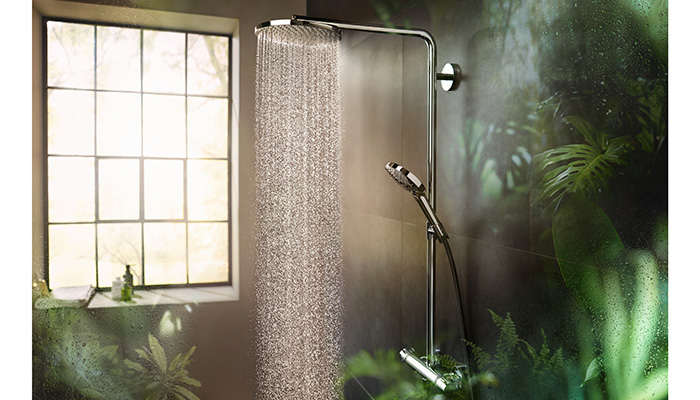 Hansgrohe&rsquo;s Raindance Select shower with built-in EcoSmart technology to consume up to 60% less water than conventional products, with less energy required to heat the water, and AirPower aerated water to deliver the same quality of shower
